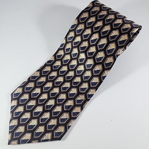 Ferrell Reed Silk Jacquard Necktie - Black-Gold Geometric - Like New - Picture 3 of 4